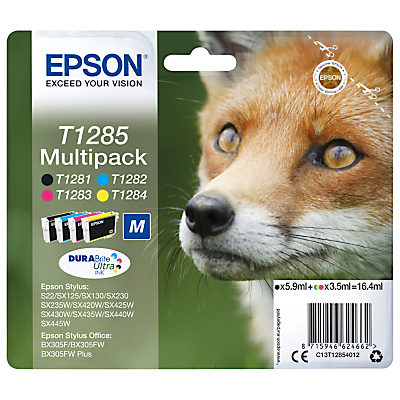 Epson Fox T1285 Inkjet Printer Cartridge Multipack, Pack of 4 Epson Fox T1285 Inkjet Printer Cartridge Multipack, Pack of 4